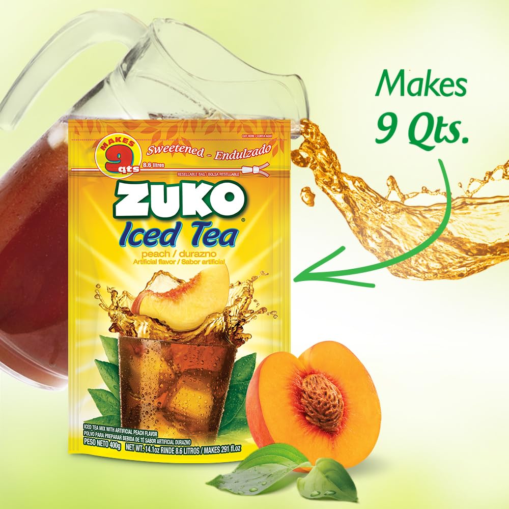 Zuko Peach Tea Powdered Drink Mix Family Pack, No Added Sugar Needed, 14.1 oz (Pack of 6)