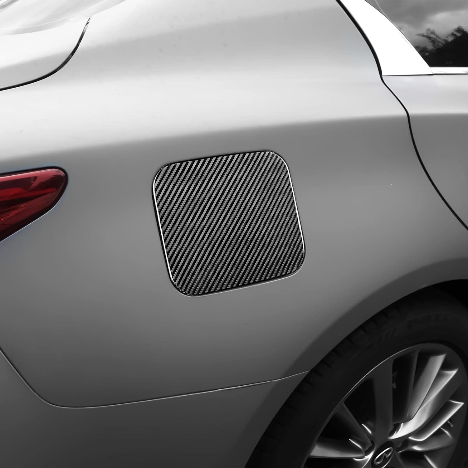 AIRSPEED Car Fuel Tank Cap Cover Gas Filler Door Cap Panel Sticker Real Carbon Fiber Car Styling Exterior Decoration for Infiniti Q50 2013-2022 Accessories (Black)