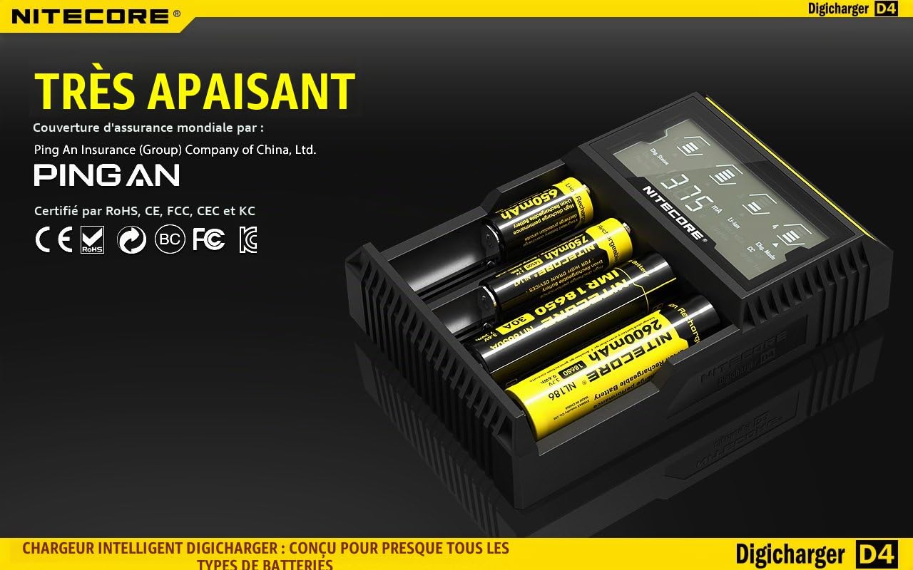 Nitecore D4 Chargeur de batterie Noir/Jaune