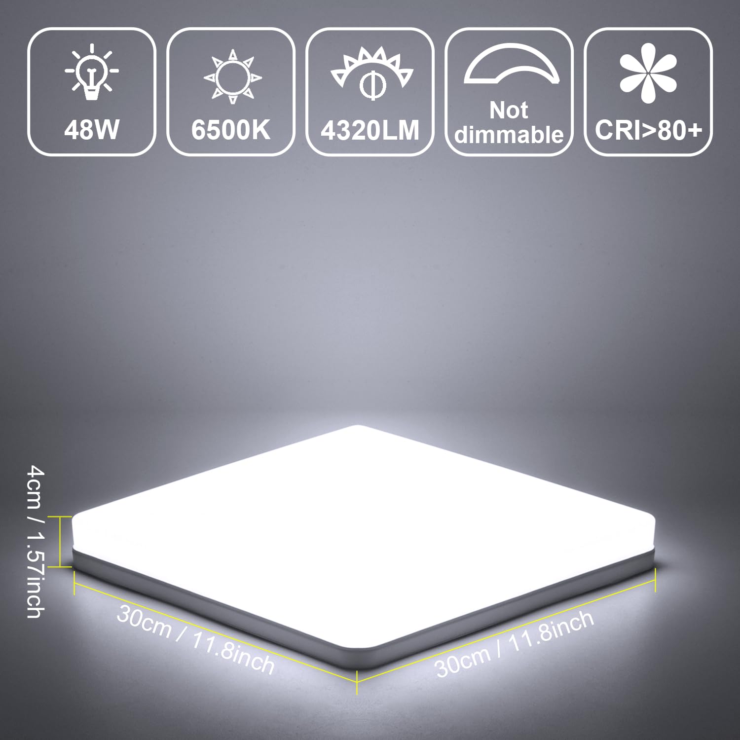 Kambo Lampada da Soffitto LED Luce Quadrata 48W Plafoniera Moderno Bianco Freddo 6500K 4320LM Plafoniera Soffitto Bagno Cucina Camera da letto Sala Ufficio Cantina