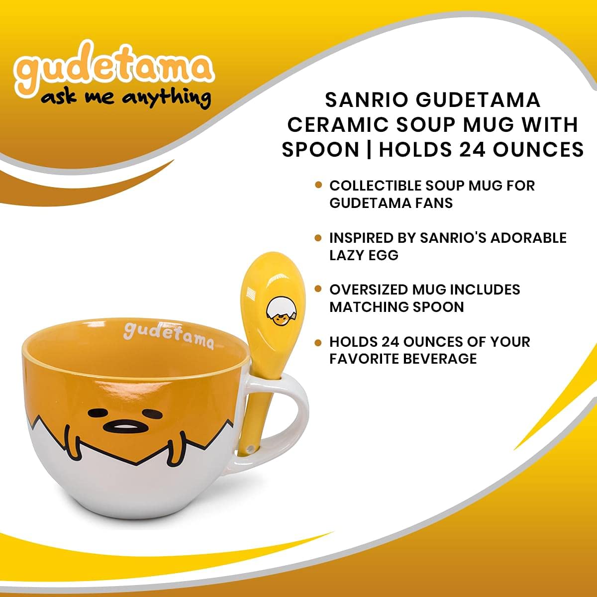 Silver Buffalo GUD20136B Sanrio Gudetama Suppentasse mit Löffel, Keramik, Gelb