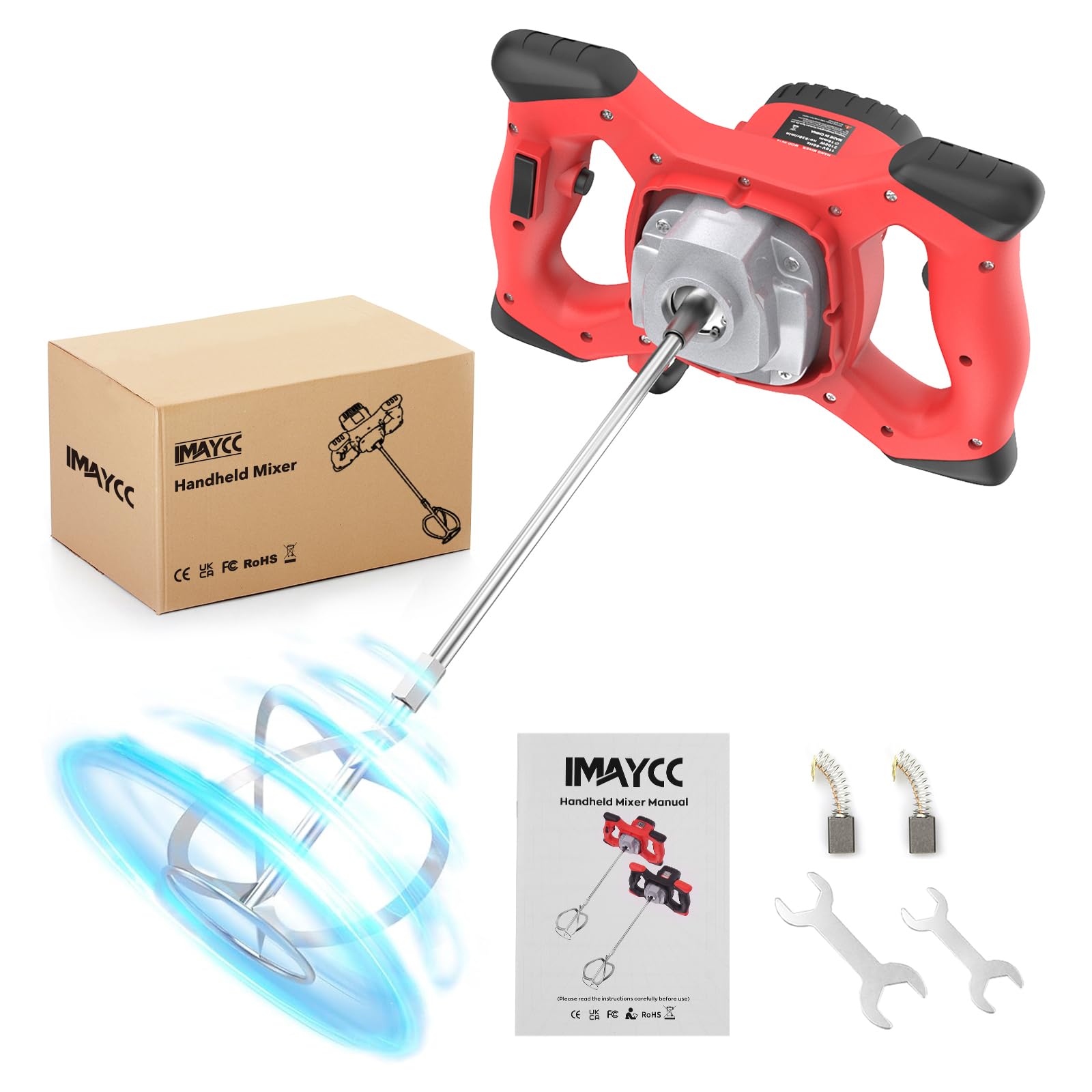 IMAYCC Mezcladora De Mortero, 2100W Batidora Mortero, Mezclador De Mortero con 6 Velocidades, Hormigoneras Electricas, Ideal Para Mezclar Pienso, Yeso, Pintura, Cemento, Mortero,Etc