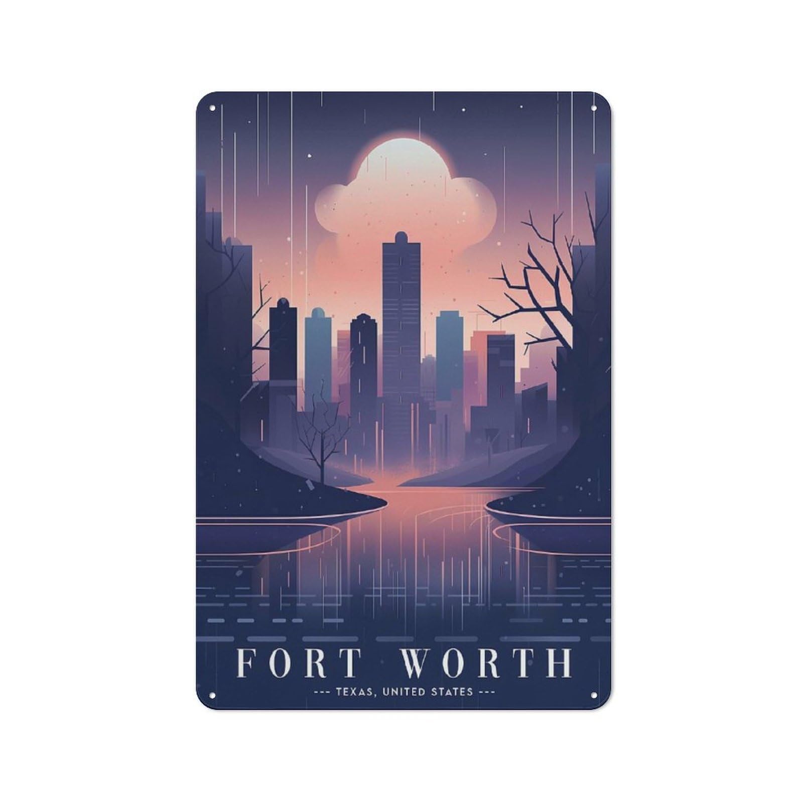 Junmoney Style-19 Fort Worth Urban Skyline Vintage Tin Sign 30X20cm For Garage Wall, For Everyday Room Decor With A Vintage Look