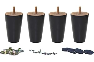 WEICHUAN 4" Black Heavy-Duty Solid Wood Couch Legs for Enhanced Furniture Stability