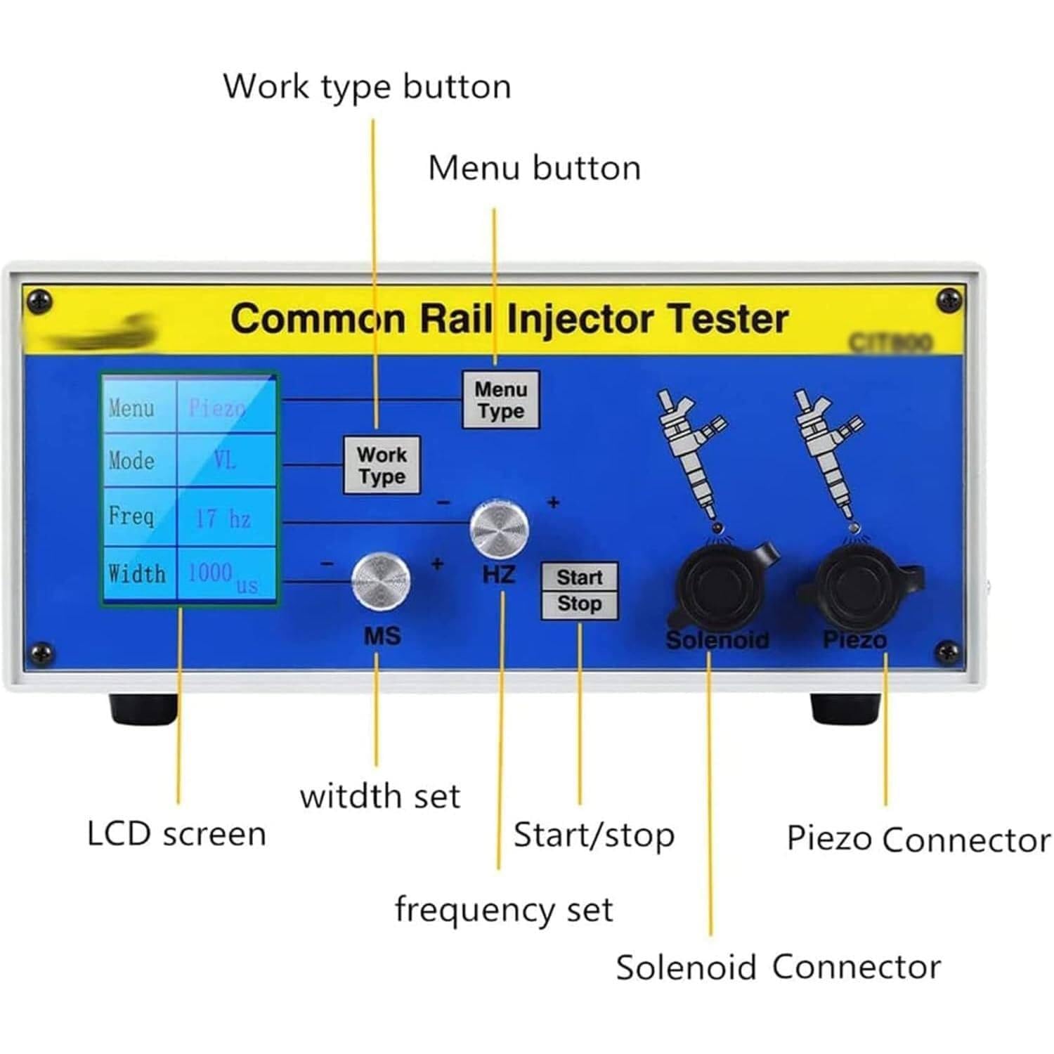 Kit de comprobador de inyectores Common Rail CIT800:incluye comprobador de boquillas de inyectores diésel y validador de inyectores S60H para pruebas electromagnéticas de inyectores diésel.