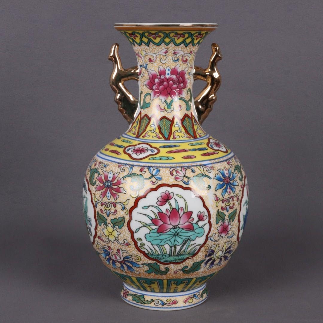 大清乾隆琺瑯彩四季瓜果双耳瓶磁花瓶 景徳鎮 陶磁器 装飾品 現代工芸品美術品置物 大清乾隆琺瑯彩四季瓜果双耳瓶磁花瓶 景徳鎮