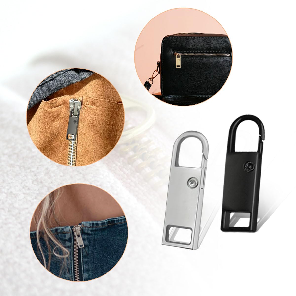 8 piezas de repuesto de tiradores de cremallera, pestañas desmontables con cremallera, tiradores de cremallera de metal, para maleta, mochilas (negro, plateado)