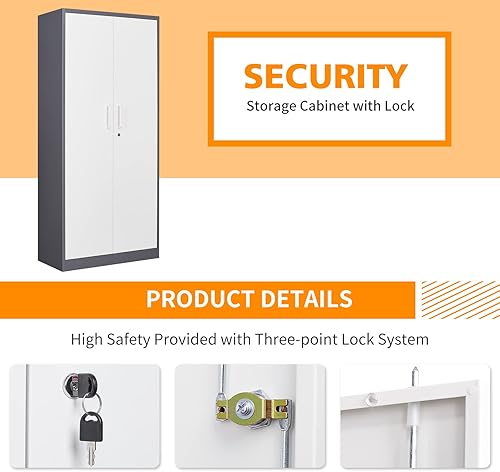 Miniatura 5 de MIIIKO Armario de almacenamiento de metal con puertas de bloqueo, gabinete de acero azul de 72 pulgadas de alto con 5 estantes ajustables, utilidad