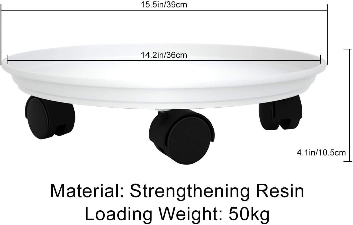 2 Pack 15.5" White Plant Caddy Round Movable Planter with Easy Moving Caster Wheels Dolly Trolley Tray Pallet Outdoor Indoor Tree Flower Stand Planter