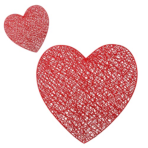 INIFLM Lot de 6 sets de table et dessous de verre assortis en forme de cœur - Antidérapants et lavables - Décoration de table de Saint-Valentin pour...