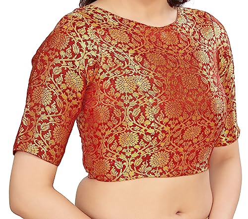 womens traditional benaras brocade readymade stitched saree blouse