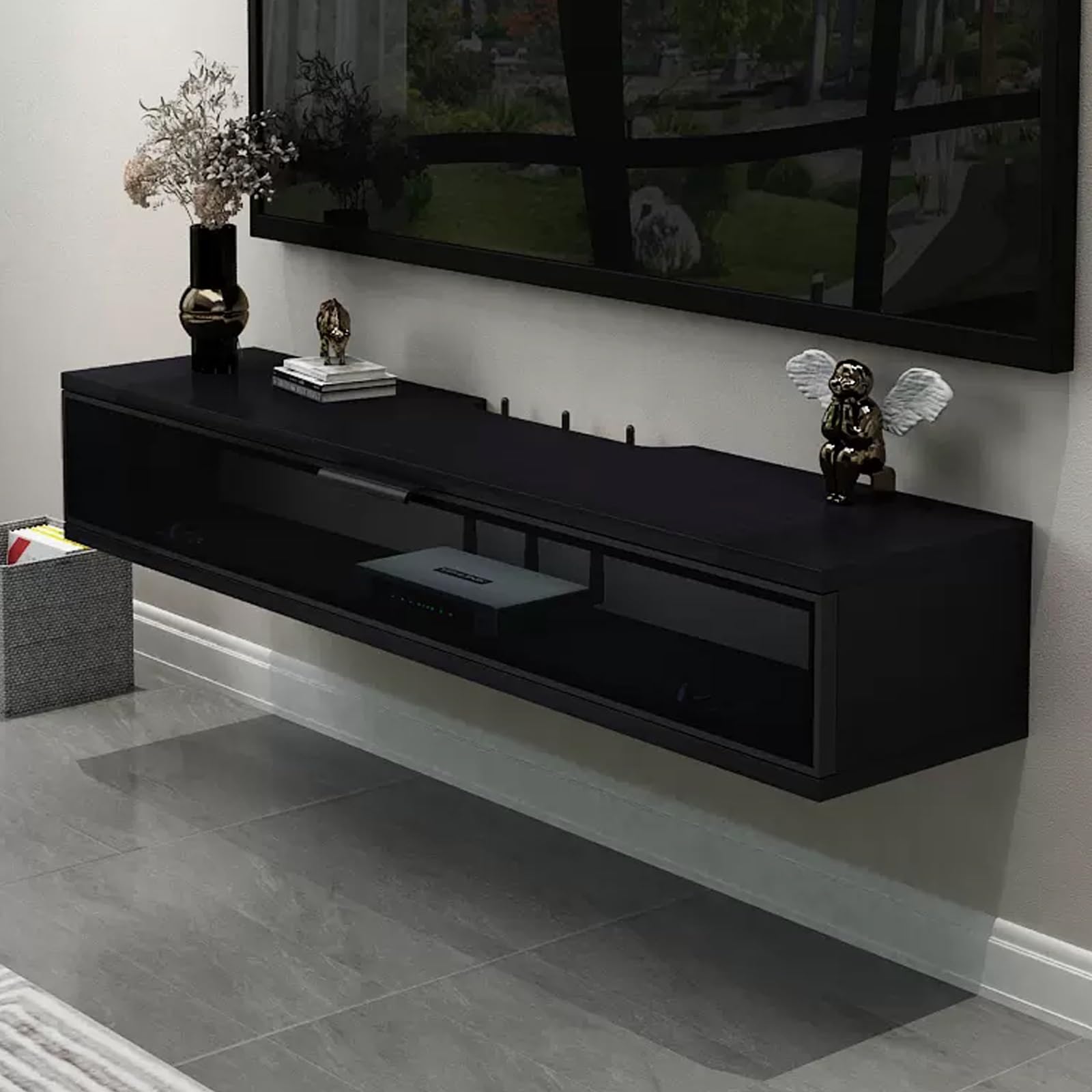Xrrjfyh Black-A Small Tv Stand, Floating Tv Console Entertainment Center Tv Cabinet With Flip Glass Door, For Bedroom, Media Room, Small Living Room (Color : Size : 120Cm/47In)