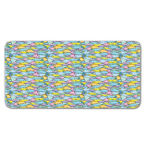 FAIEK Alfombras De Pasillo Pez de Colores Largas Moquetas Largo Entrada Felpudos Patrón 3D Anti-desvanecimiento Anti-Sucio Aplicar para Ventana De Bahia Dormitorio Sala Lavable Cortable 50x80cm