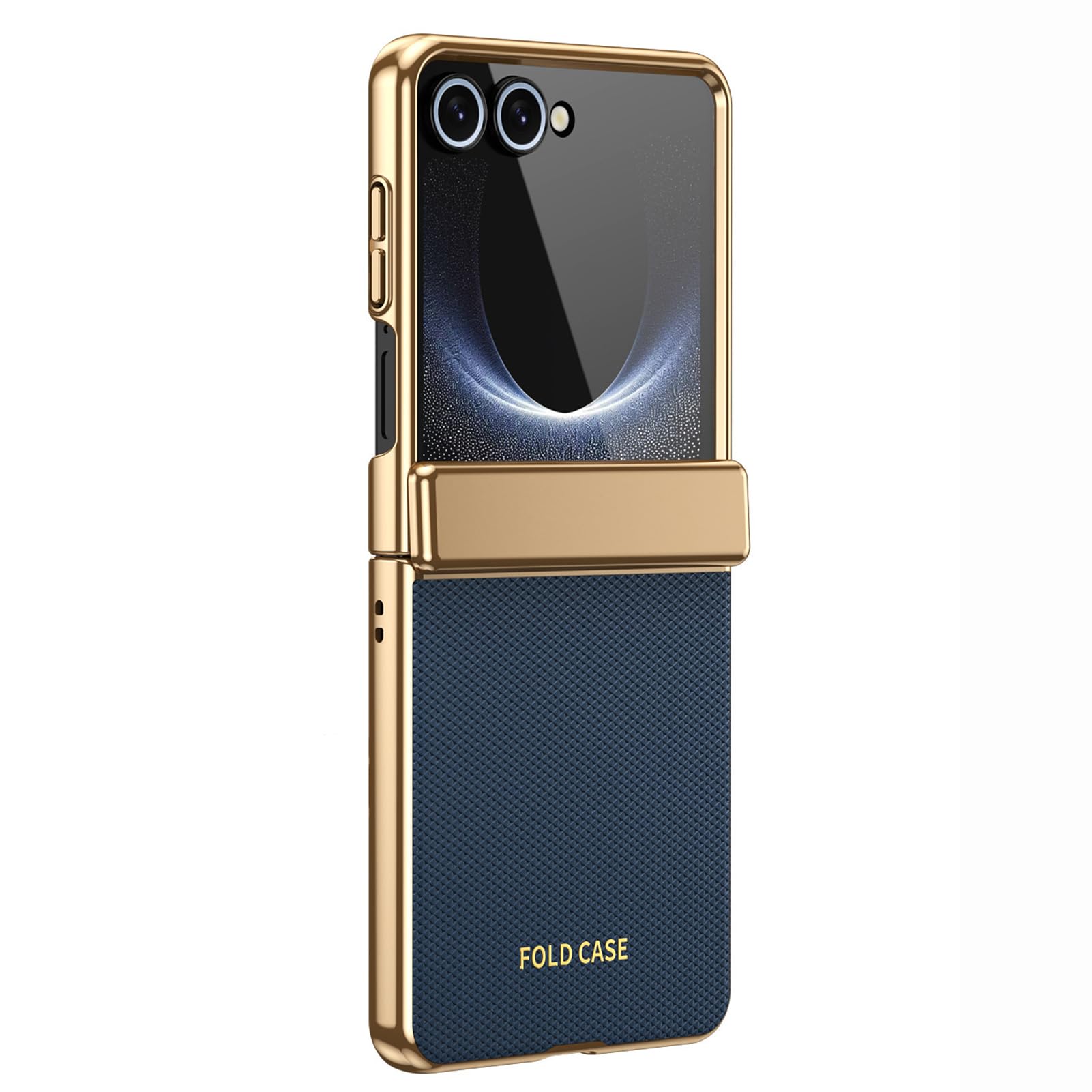 LUOTANL Leather Case for Samsung Galaxy Z Flip 8, Plating Hinge Slim Case Tempered Glass Screen Protection Business Cover,Blue,Flip 8