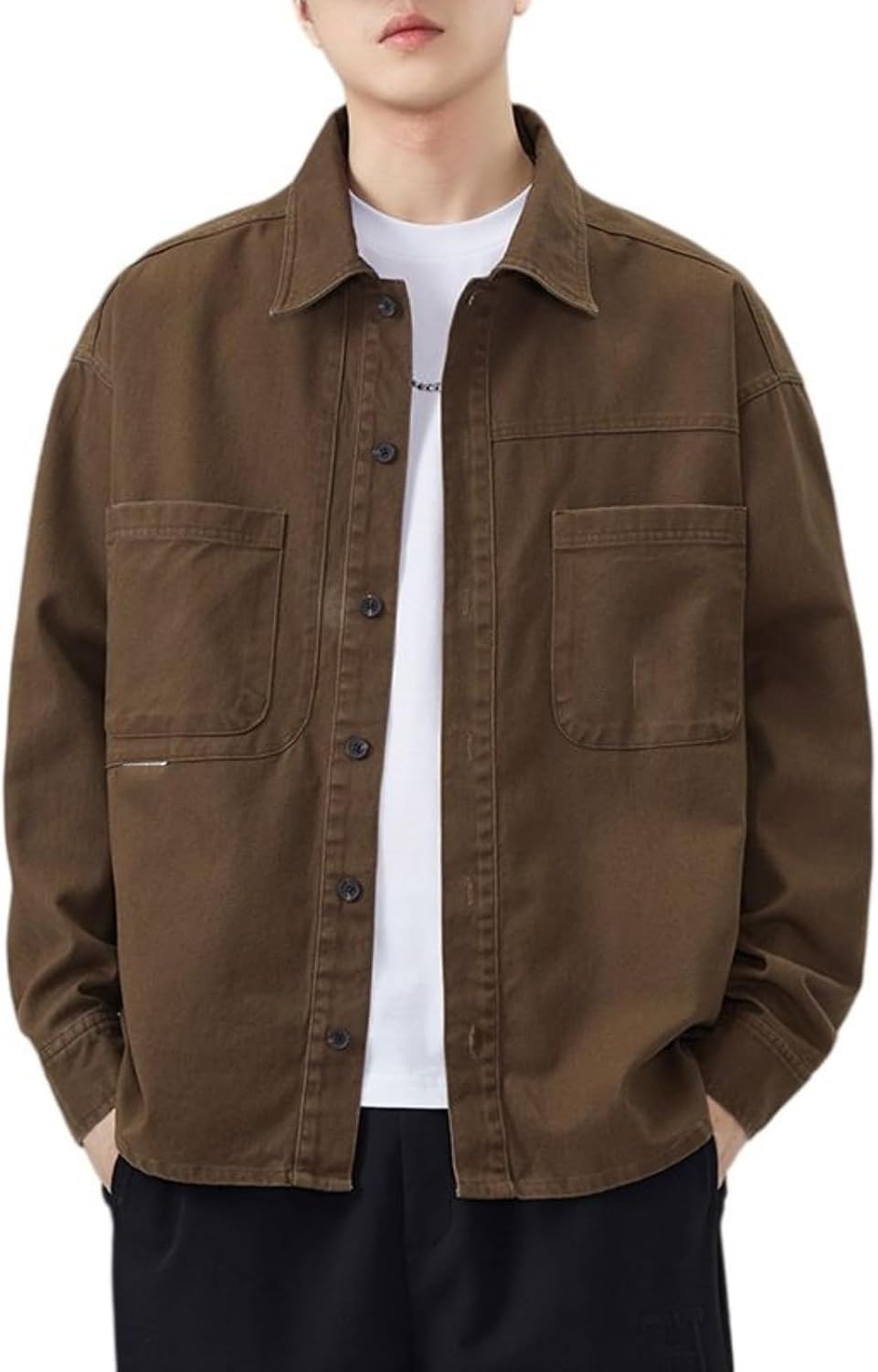 Men's Cotton American Vintage Long Sleeve Work Shirt Collared Relaxed Fit Durable Wrinkle Resistant