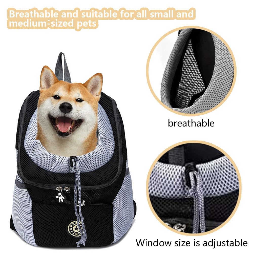 Sac a Dos Chien, Porte Chien ventral jusqu'à 7,5 kg, Sac à Dos de Transport pour Chiens, Sacs de Transport pour Chiens et Chats, Pliable, Ajustable et Respirante - avec Poche Avant