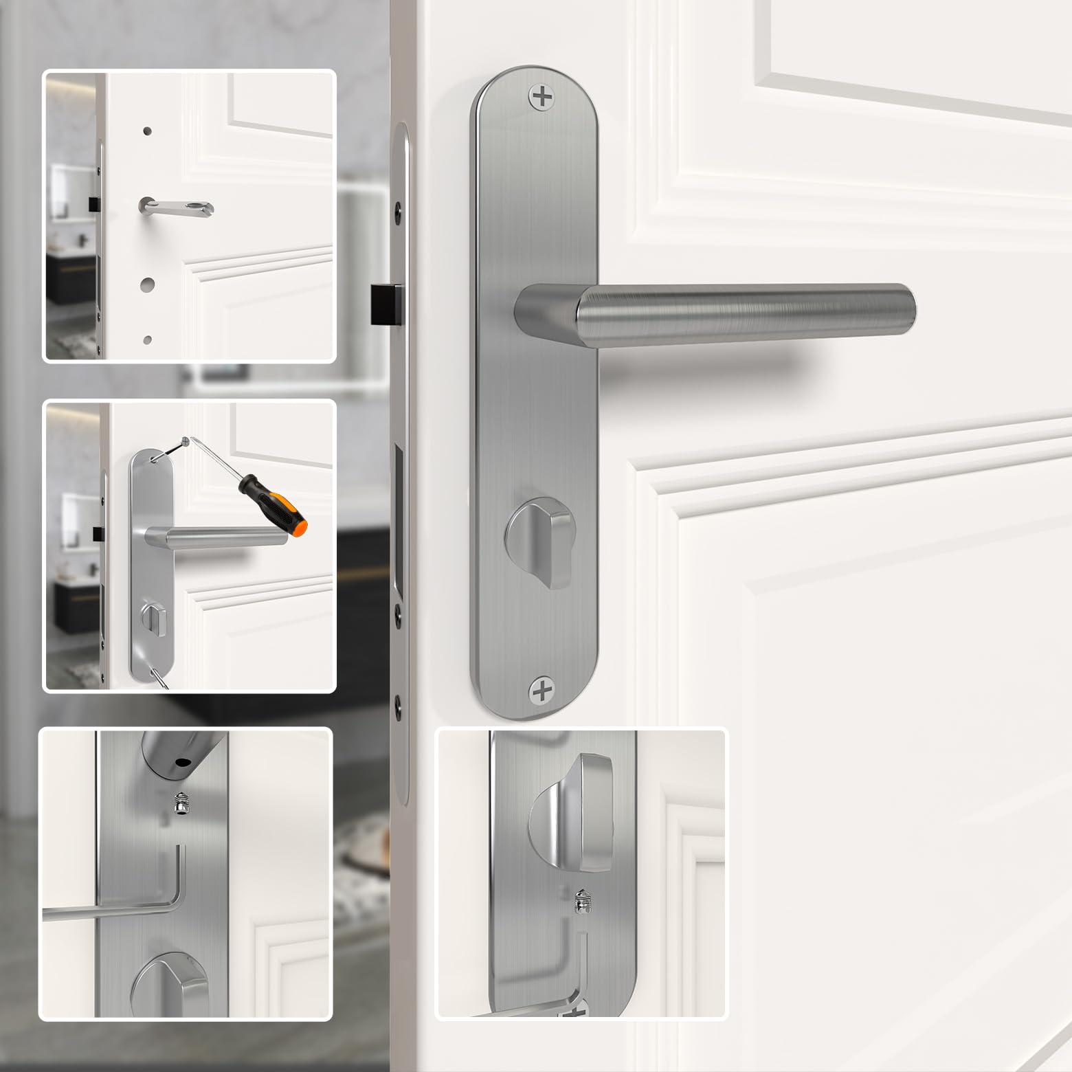 Drückergarnitur WC Badezimmer Türschloss Türgriffe Innentüren Türklinke 240 * 50 mm Silber
