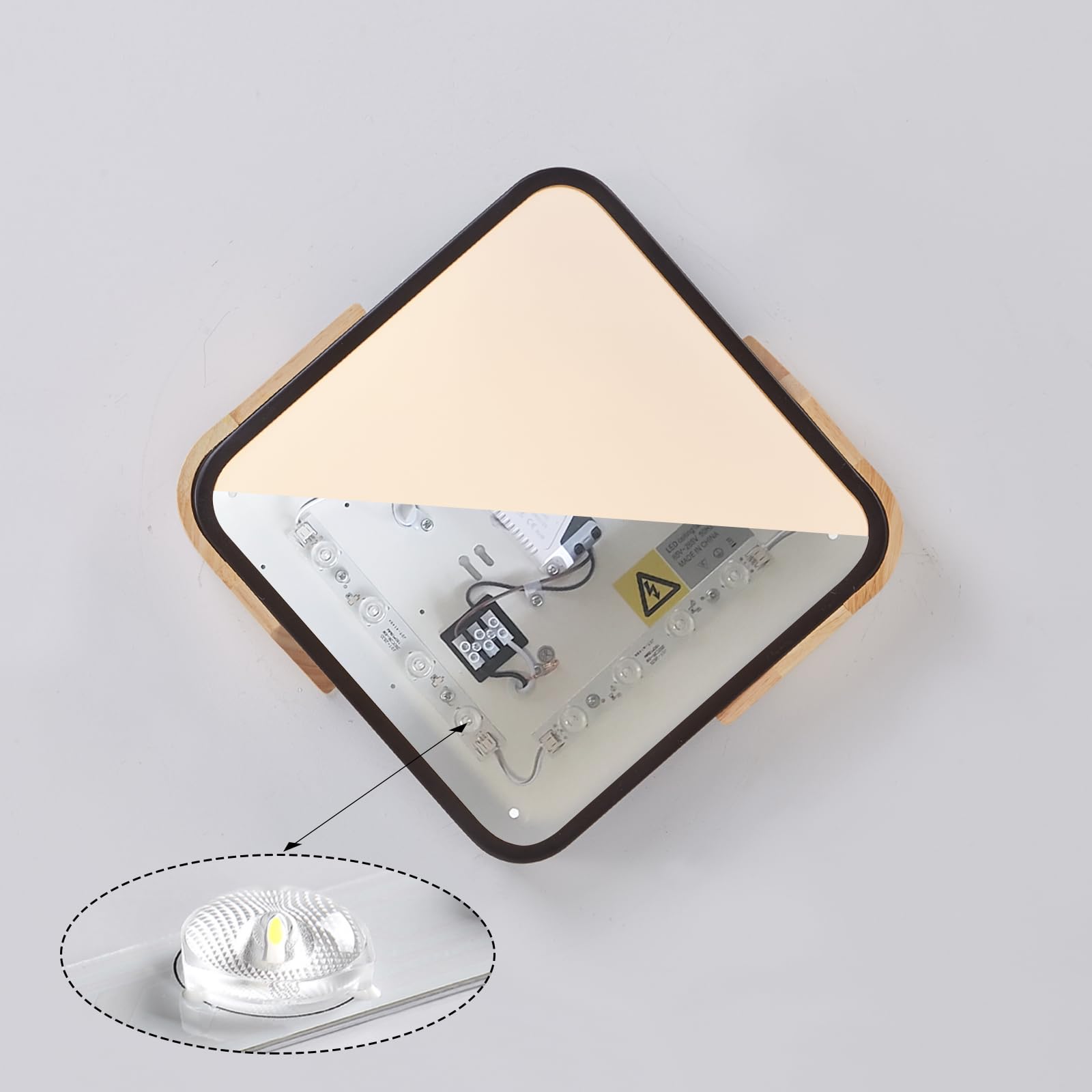 Lampa sufitowa LED, Ściemniania 3000-6000K, 24W Drewniane Nowoczesne Lampy Sufitowe z Pilotem Zdalnego Sterowania do Kuchni Salonu Sypialni Jadalni Restauracji Korytarza Balkon Biuro,30CM