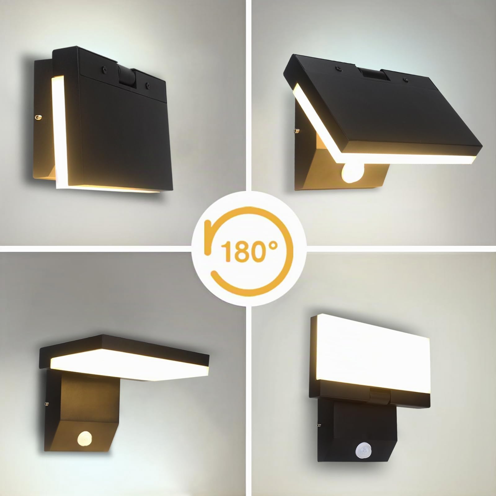 24W Lampada da Esterno con Sensore di Movimento, 2250LM 6000K Applique da Esterno, IP66 Impermeabile Moderno Applique da Parete per Interno, Veranda, Garage, 2 pezzo, Nero