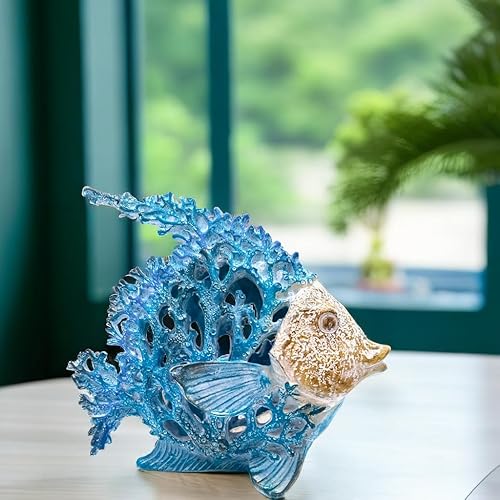 Miniatura 3 de VVGIFTS Decoración costera de playa, pez ángel de arrecife de coral, decoración de escritorio de oficina en casa, estatua para estante de mesa,