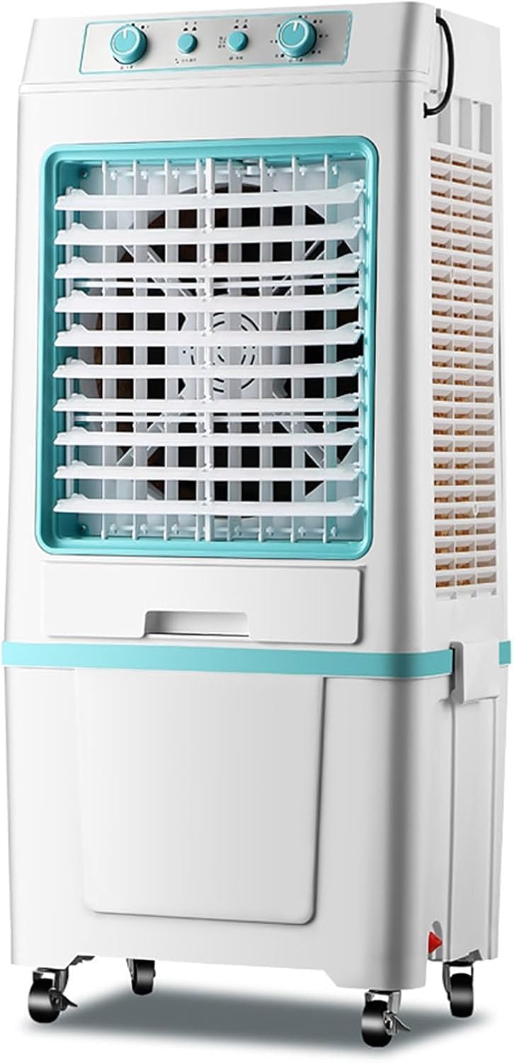 Raffrescatore evaporativo 3 in 1, portatile, a 3 velocità, con serbatoio dell'acqua da 40 litri, oscillazione a 120°, controllo tramite manopola, ventilatore industriale per grandi ambienti, fabbrich