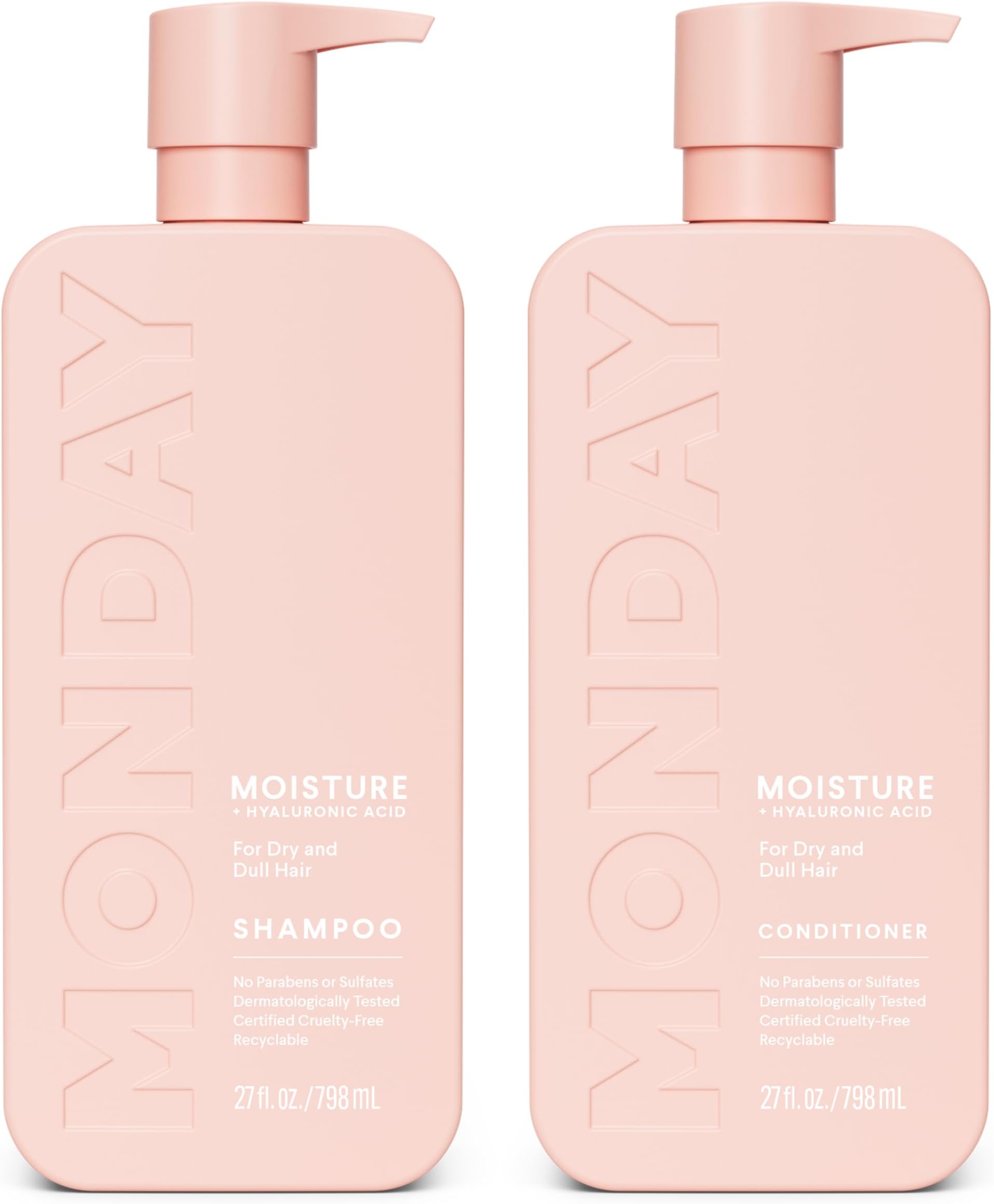 Moisture Shampoo + Conditioner Set (2 Pack) 27oz Each, Dry, Coarse, Stressed, Coily & Curly Hair, Made from Coconut Oil, Rice Protein, Shea Butter, & Vitamin E, 100% Recyclable Bottles