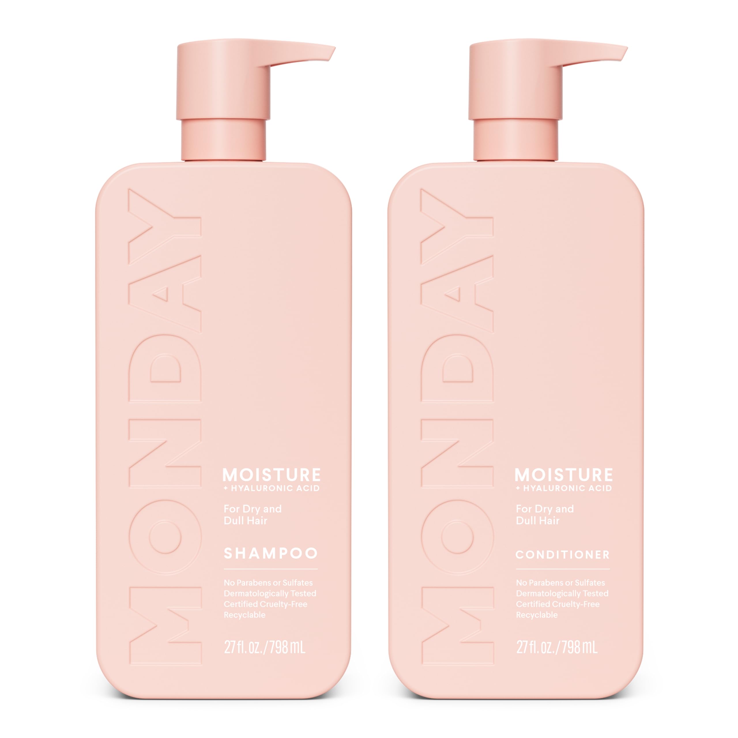 Moisture Shampoo + Conditioner Set (2 Pack) 27oz Each, Dry, Coarse, Stressed, Coily & Curly Hair, Made from Coconut Oil, Rice Protein, Shea Butter, & Vitamin E, 100% Recyclable Bottles