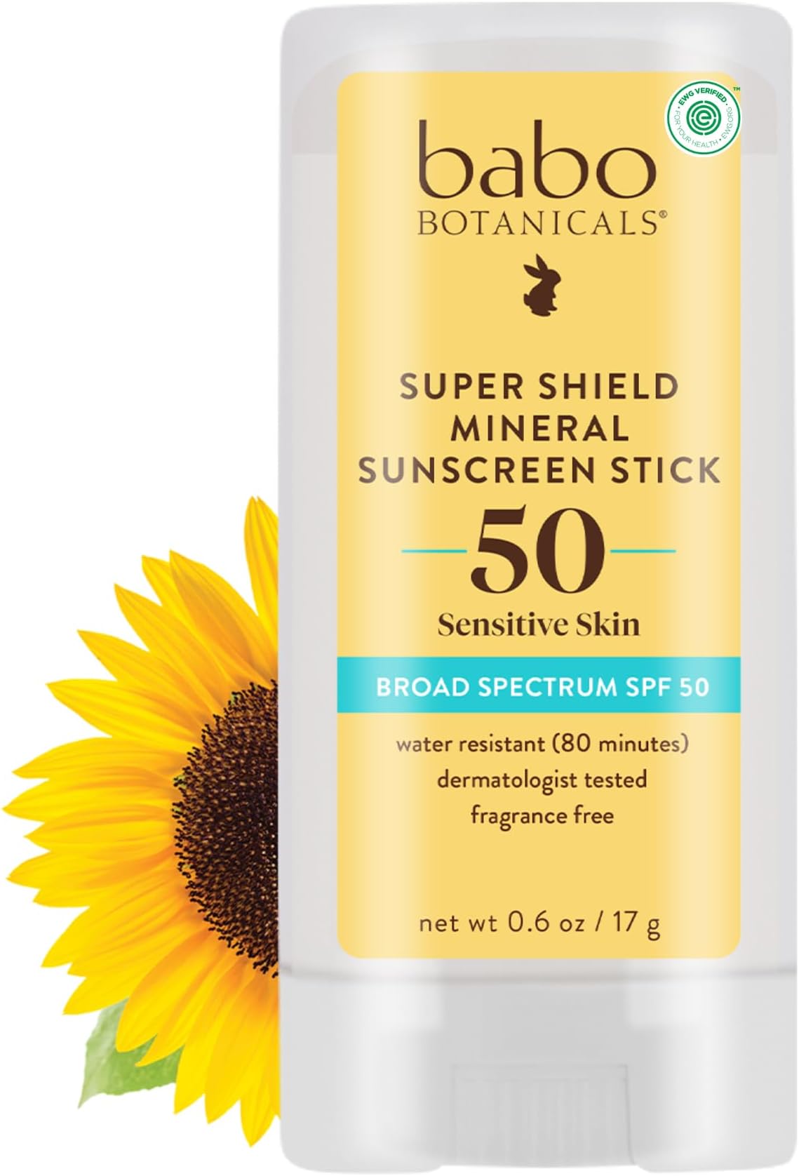 Super Shield SPF 50 Natural Sport Stick Fragrance Free Sunscreen, 0.6 Ounce
