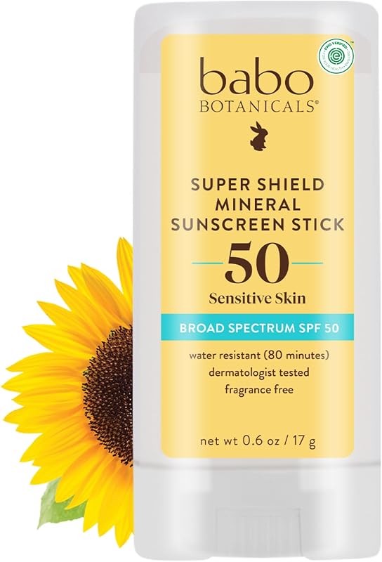 Babo Botanicals Super Shield Protetor Solar Corporal em Bastão FPS 50 com óxido de zinco natural, sem fragrância