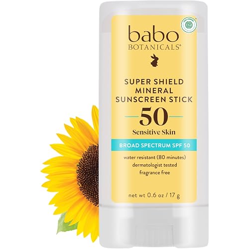 Babo Botanicals Super Shield SPF 50 Stick Sunscreen - 70% Organic Ingredients - Natural Zinc Oxide - For all ages - NSF & MADE SAFE Certified - EWG Verified - Water Resistant - Fragrance-Free