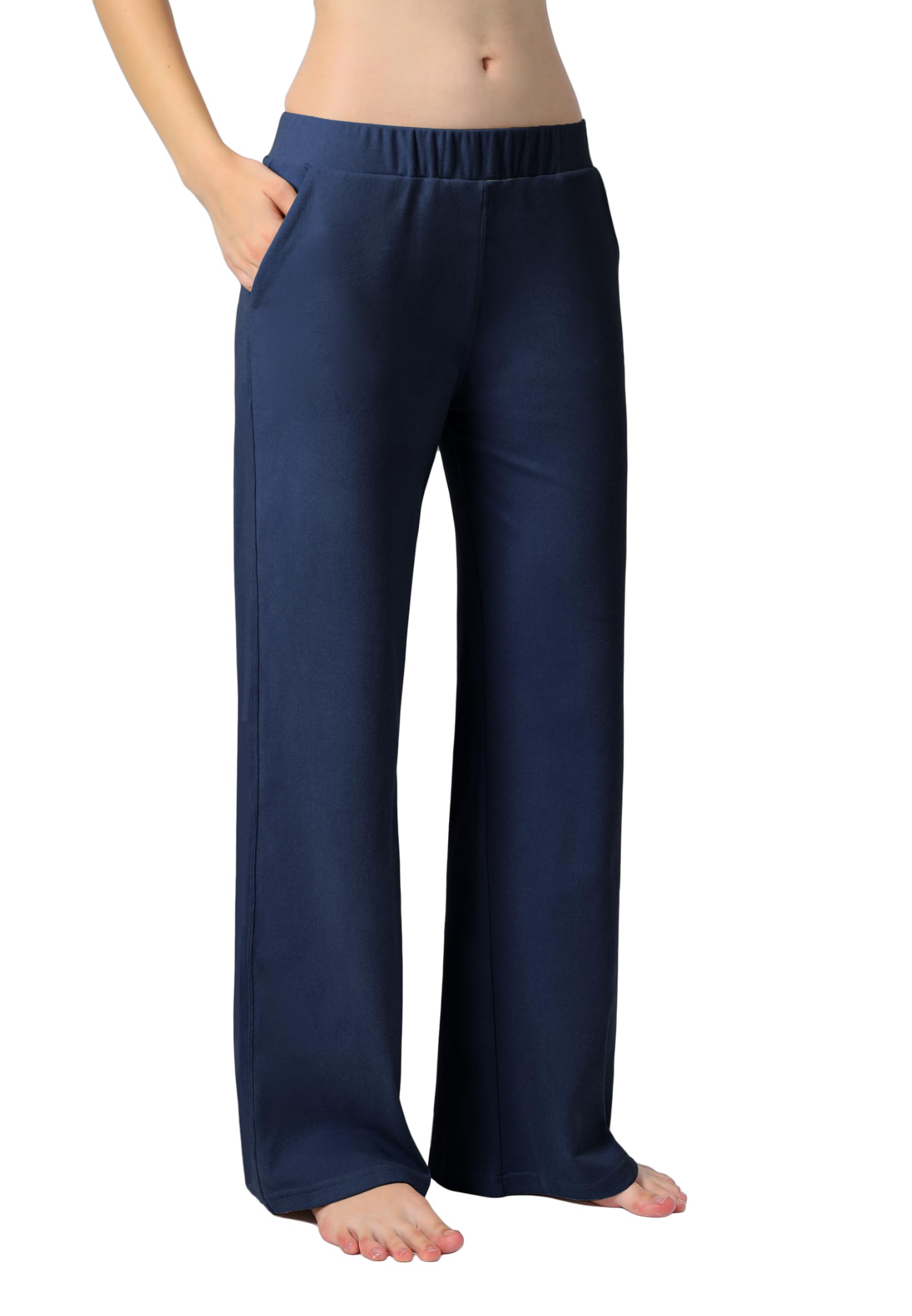 ALWAYS Womens Wide Leg Lounge Pants with Pockets High Waist Stretch Pull On Relaxed Fit Pants