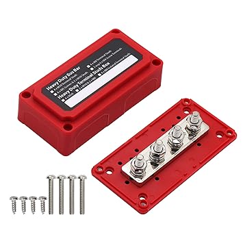 pekdi Power Distribution Block Heavy Duty Bus Bar Box with 5/16in M8*4 Terminal Studs 48V 300A Post Battery Junction Block for Car RV Truck Marine Boat