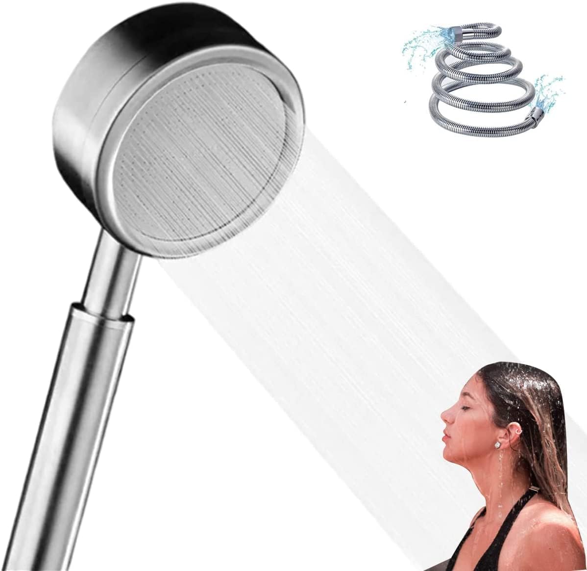 Handheld Shower Head High Pressure Pressurized Sprinkler Powerful Shower Sprayer Portable Shower Head System Water Saving with Universal Interface 1.5m Hose Easy Cleaning for Bathroom Travel