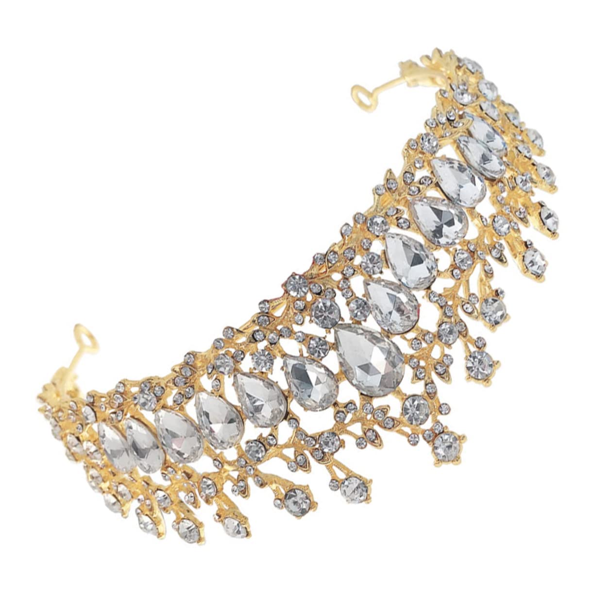 YIHANSS Diadema dorada, diademas de moda, accesorios para el cabello de dama de honor, tiara de reina con diamantes de imitación para novia, corona de boda de cristal para novia, tocado, lujosa corona blanca