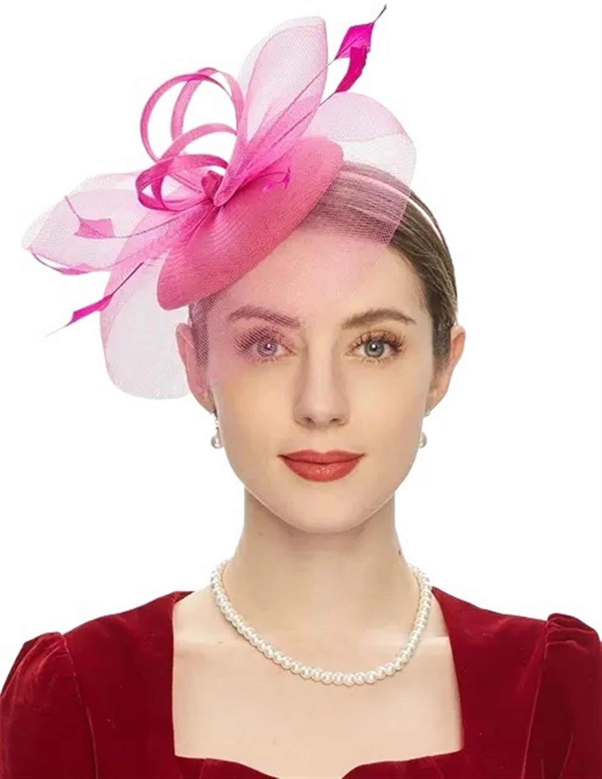 UALXPAO Wedding Hats Women's Fascinator Hat With Feather Mesh Tea Party Hats for Tea Party,Weddings(Color5)