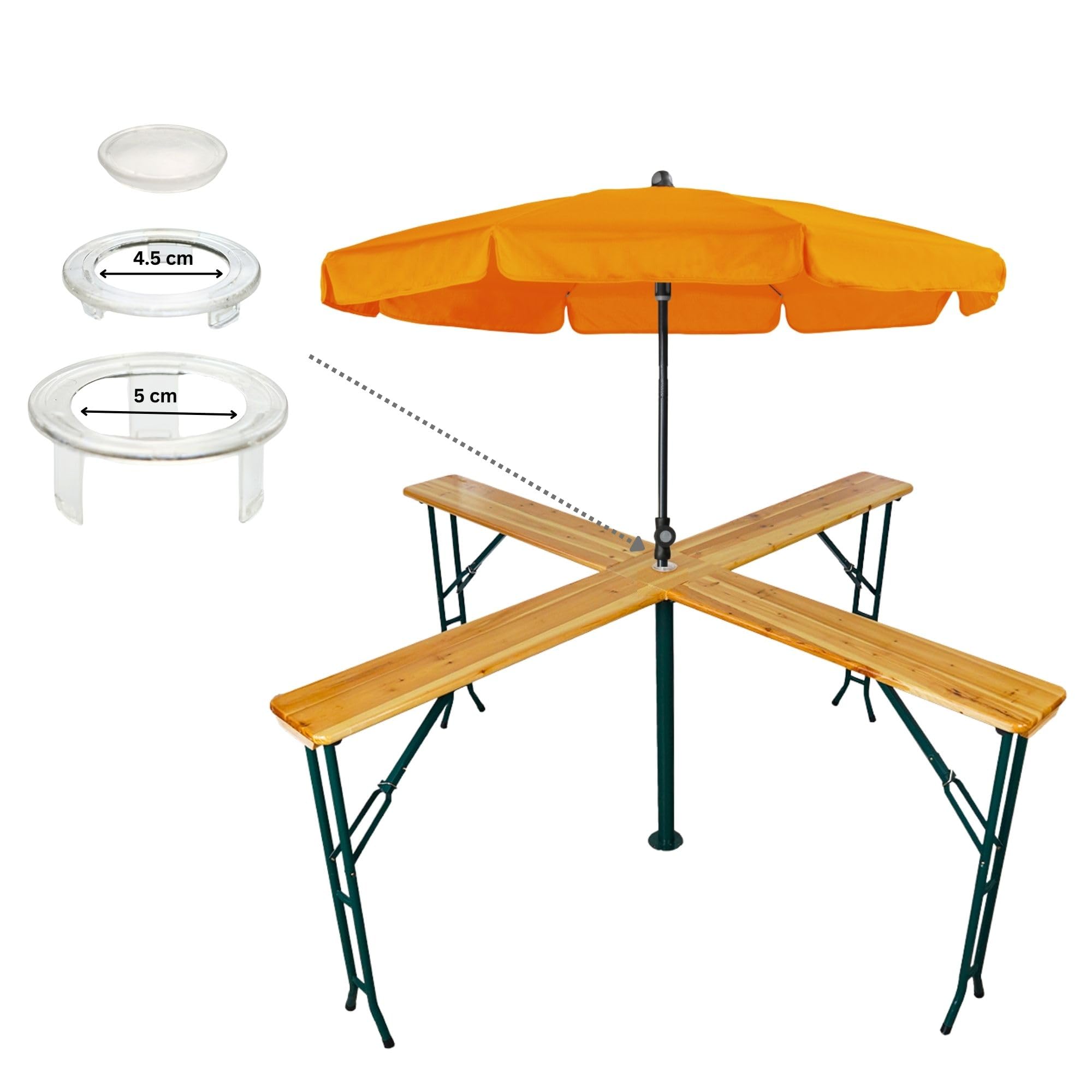 CHEFGASTRO Bierzelttisch XXL klappbar 240 cm breit Schirmhalterung lackiertes Holz 20 Personen Festzeltgarnitur X-Design Stehtisch Quattro Bierzeltgarnitur Bartisch Tisch Balkon Outdoor Gartenmöbel