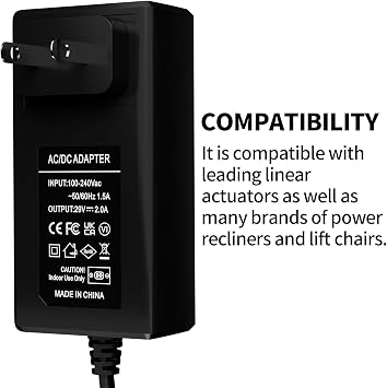 29V 2A Power Supply Cord for Recliner and Lift Chair, AC/DC Switching Adapter for Power Recliners, Limoss Okin and Adjustable Bed