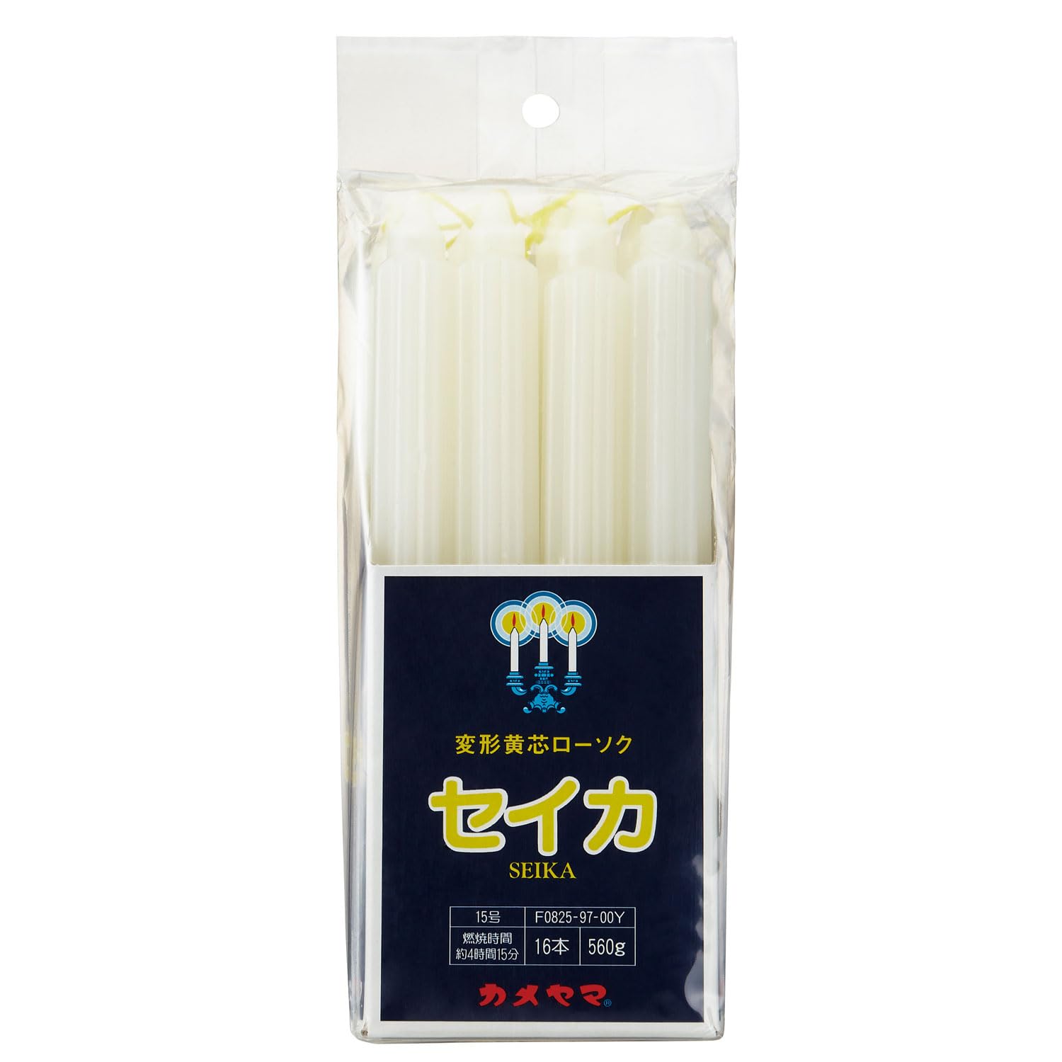 Amazon.co.jp: カメヤマ ローソク 聖火印 変形黄芯 15号(角袋) 16本入