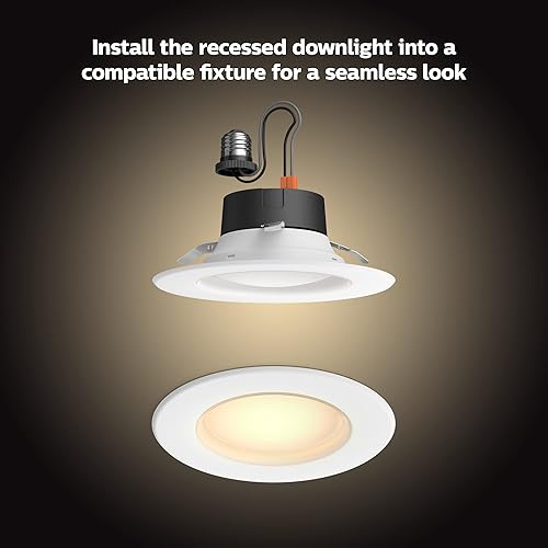 Miniatura 7 de Philips Hue Downlight LED empotrable inteligente de 56 pulgadas, luz blanca cálida a fría, paquete de 4, 1100 lúmenes, para interiores, control con