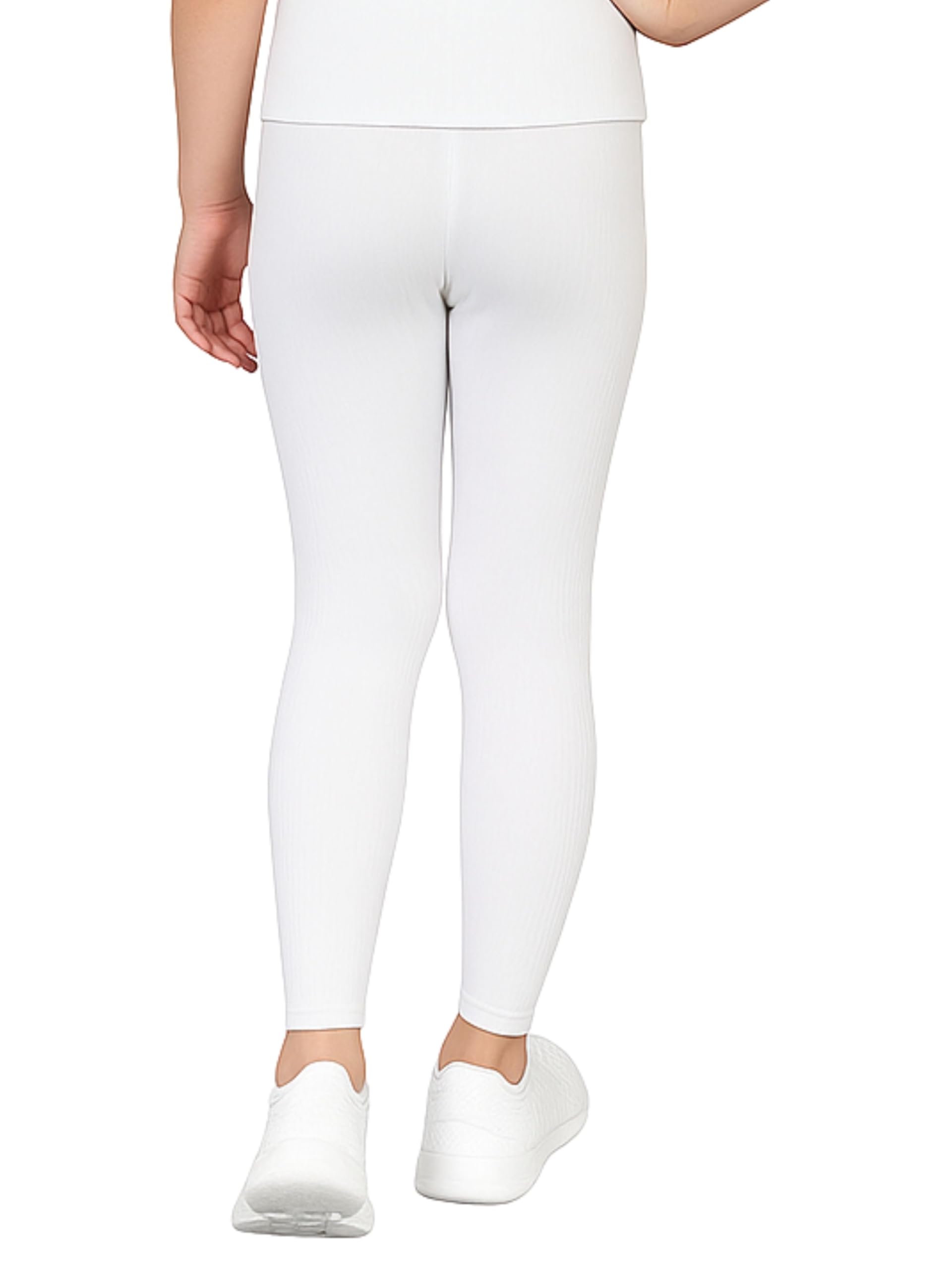 DChica Essentials Thermal Wear Leggings for Girls, Winter Inner Wear Bottom for Girls, Regular Fit with Elasticated Waistband for Teens, Soft Cotton Blend (Size XS to L) Color- White 1