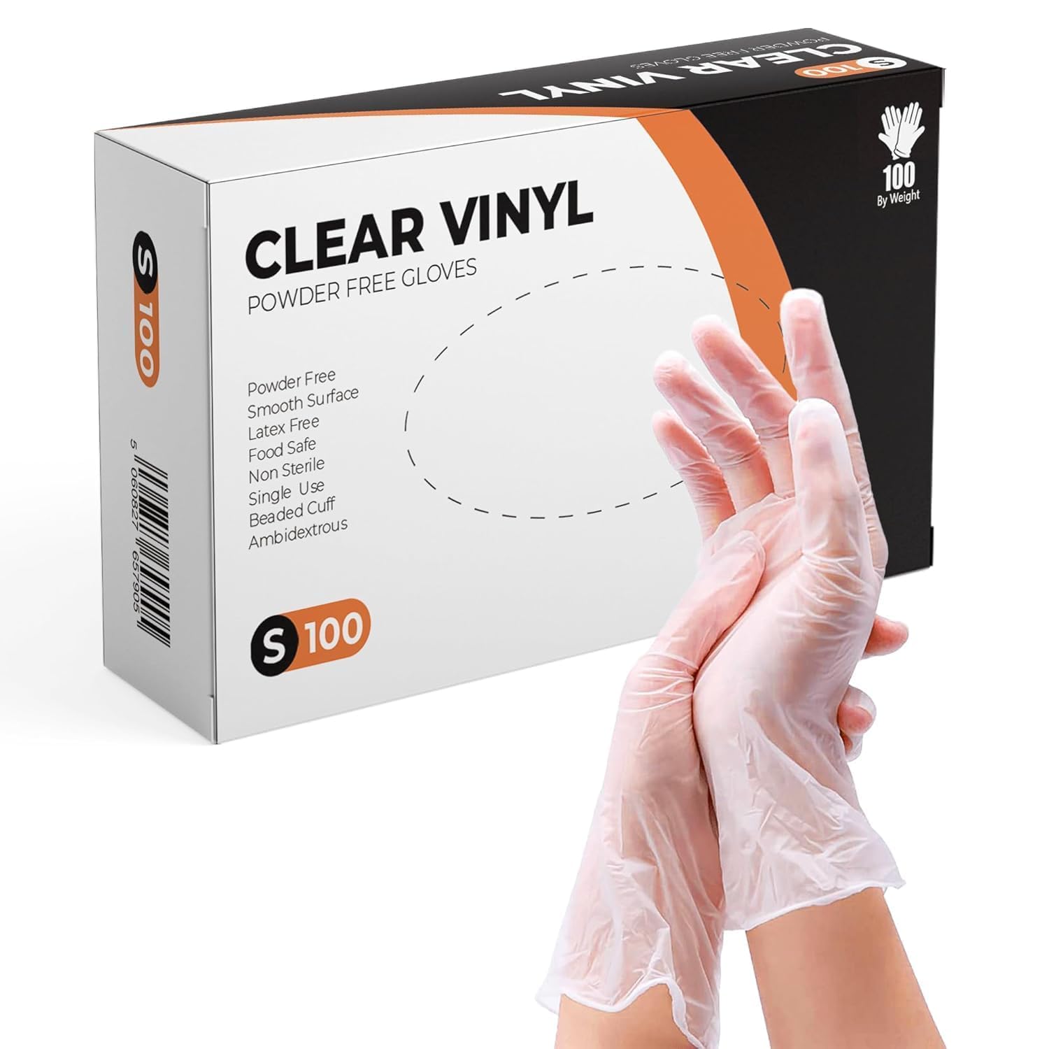 PRAIMA Clear Vinyl Gloves, 100 Count, Clear Disposable Gloves (100, Small)