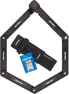 FISCHER PROTEC PLUS FK110 Bicycle Folding Lock High Security Thanks to Hardened Special Steel, Bicycle Lock with Bracket and 3 Keys, Length: 110 cm, Black