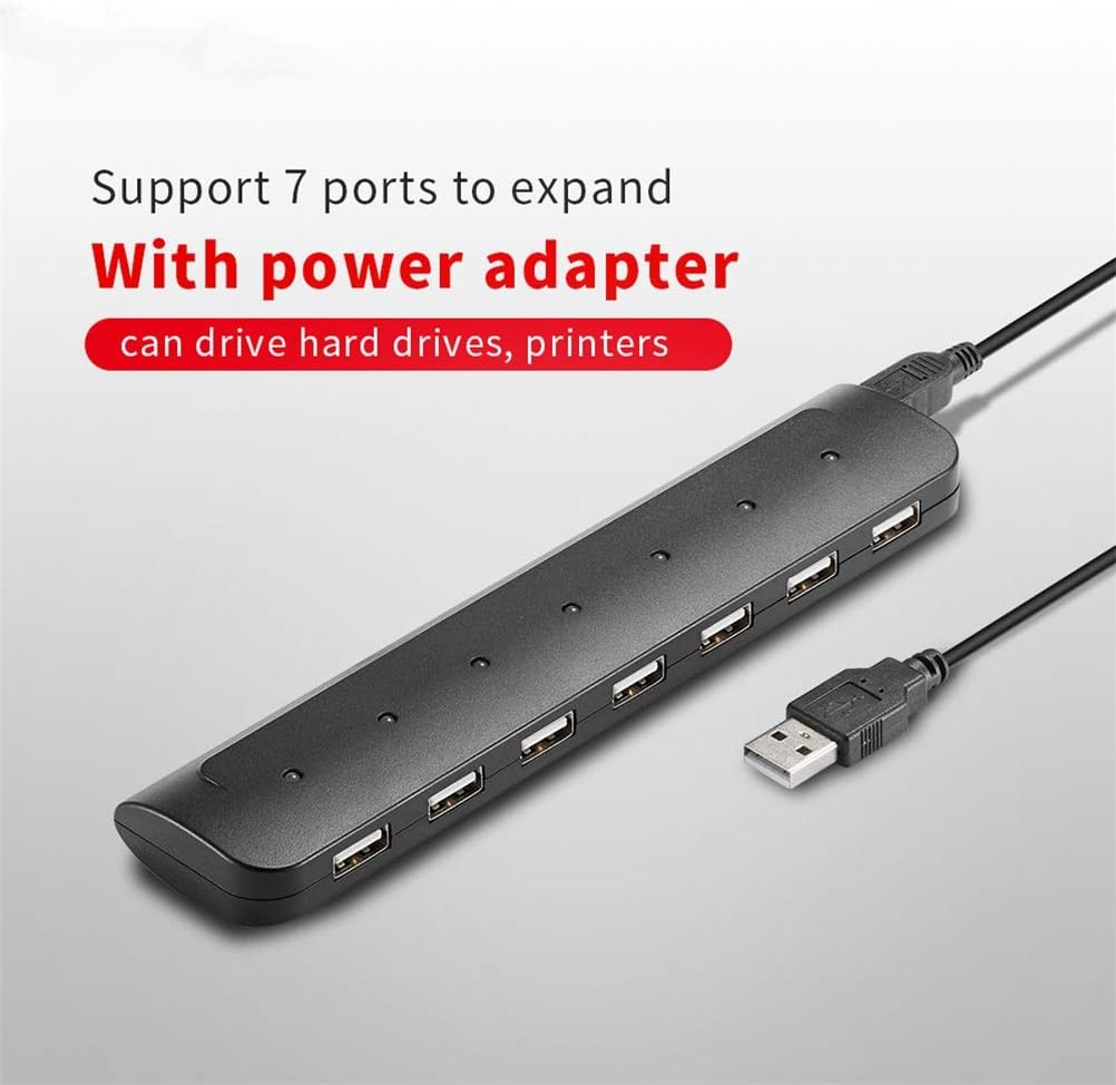 USB 2.0 USB HUB 7 Ports High Speed USB Hub Led Indicator for Laptop PC Black