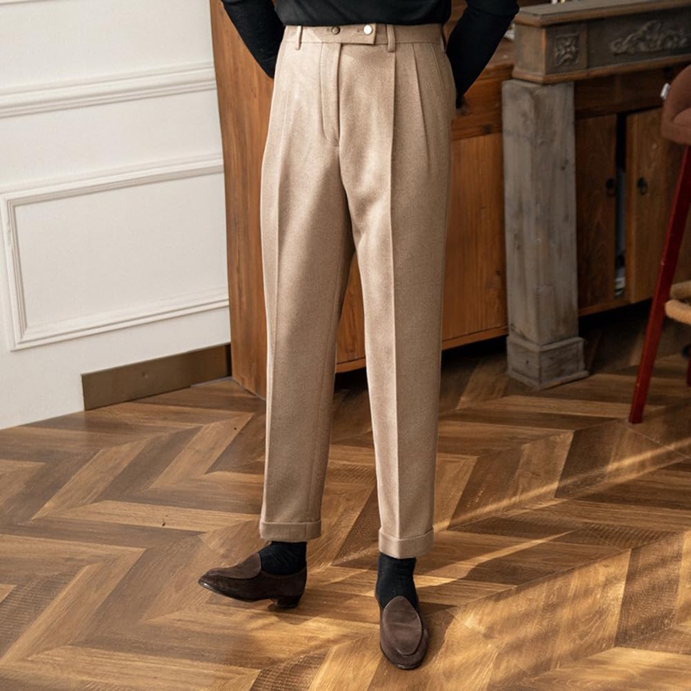 Pantalons de Costume Homme Vintage Pantalon de Robe Élégant Coupe Droite Décontractés Pantalon Habillé de Travail Chino Pants d'affaire Style Anglais