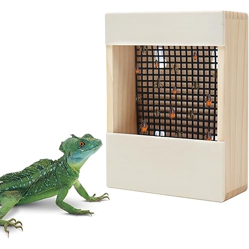 Chameleon Feeder, Bearded Dragon Bug Bowl, Wooden Reptile Feeder Box, Wall-Mounted Insect Feeder with Suction Cups, Tank and Aquarium Accessories for Lizard Bearded Dragon Gecko Frog