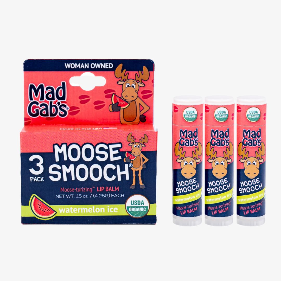 Moose Smooch Watermelon Ice Lip Balm 3pk | Moisturizing and Certified Organic | Made with Organic Olive Oil and Beeswax
