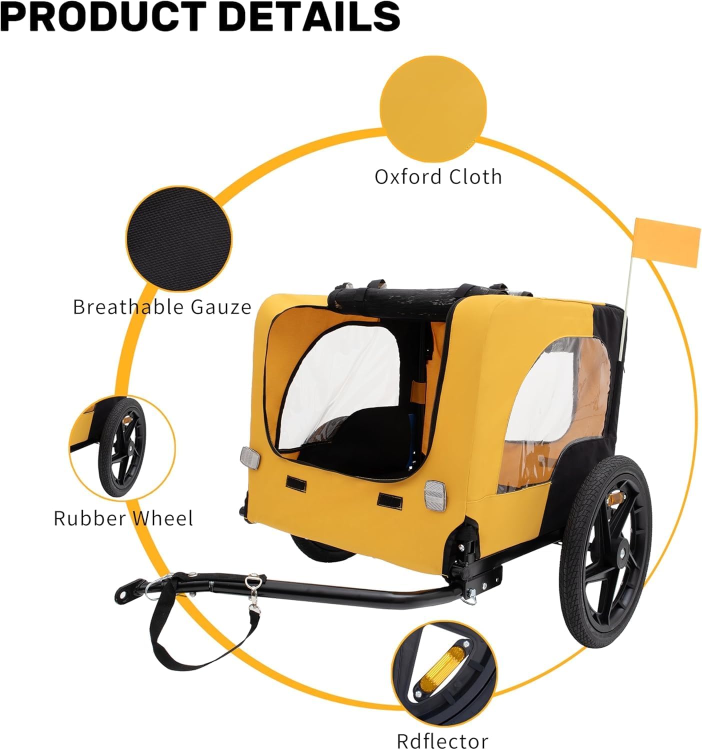 Pet Bike Trailer Dog Cart for Bicycle,Suitable for Small and Medium Pets, Easy Folding Cart Frame, Quick Release Wheel, Non-Slip Floor, Internal Leash