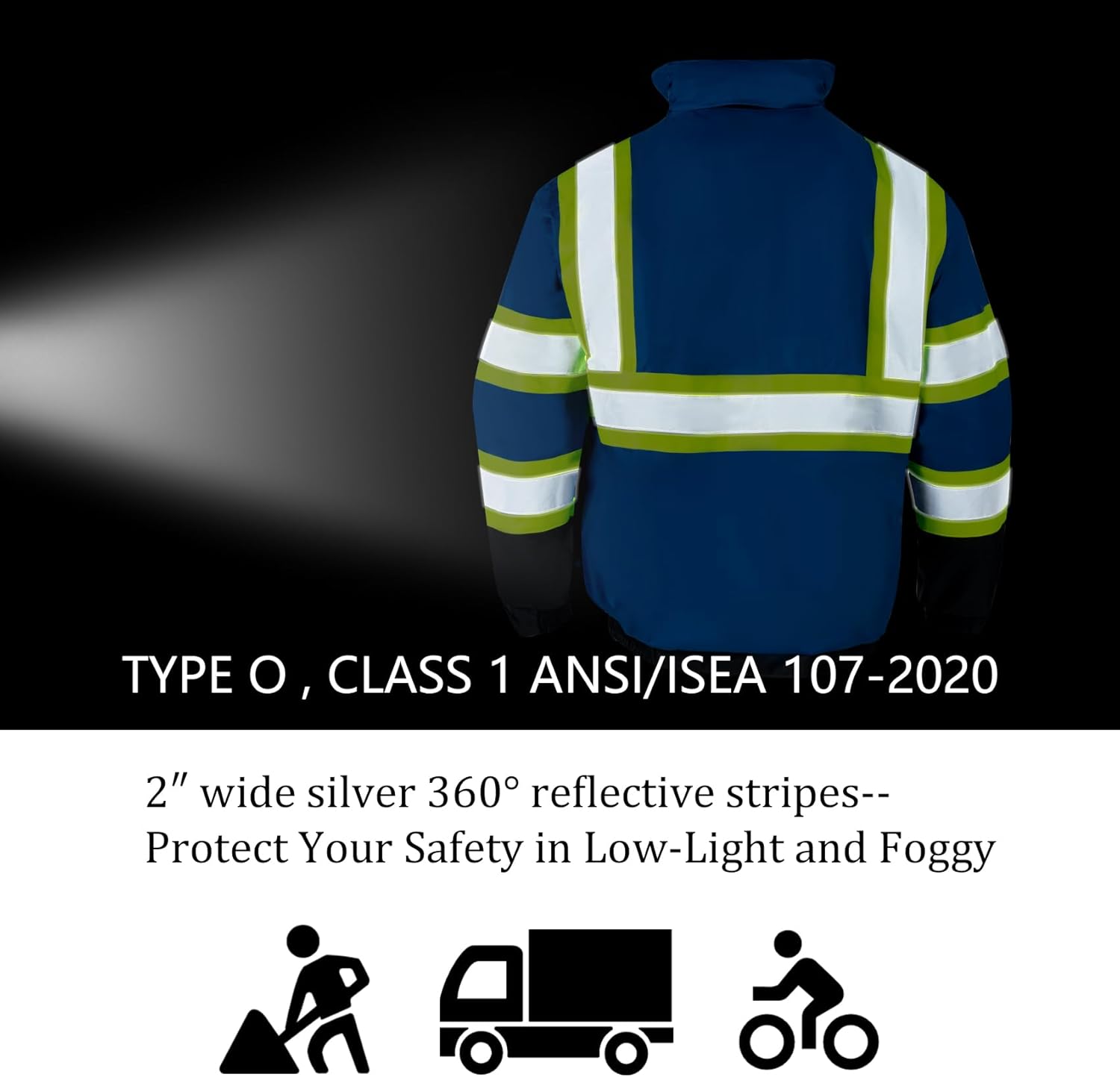 VENDACE High Visibility Reflective Safety Jackets for Men Sherpa Fleece Lined ANSI Class 3 Hi Vis Construction Work Jacket - Image 7