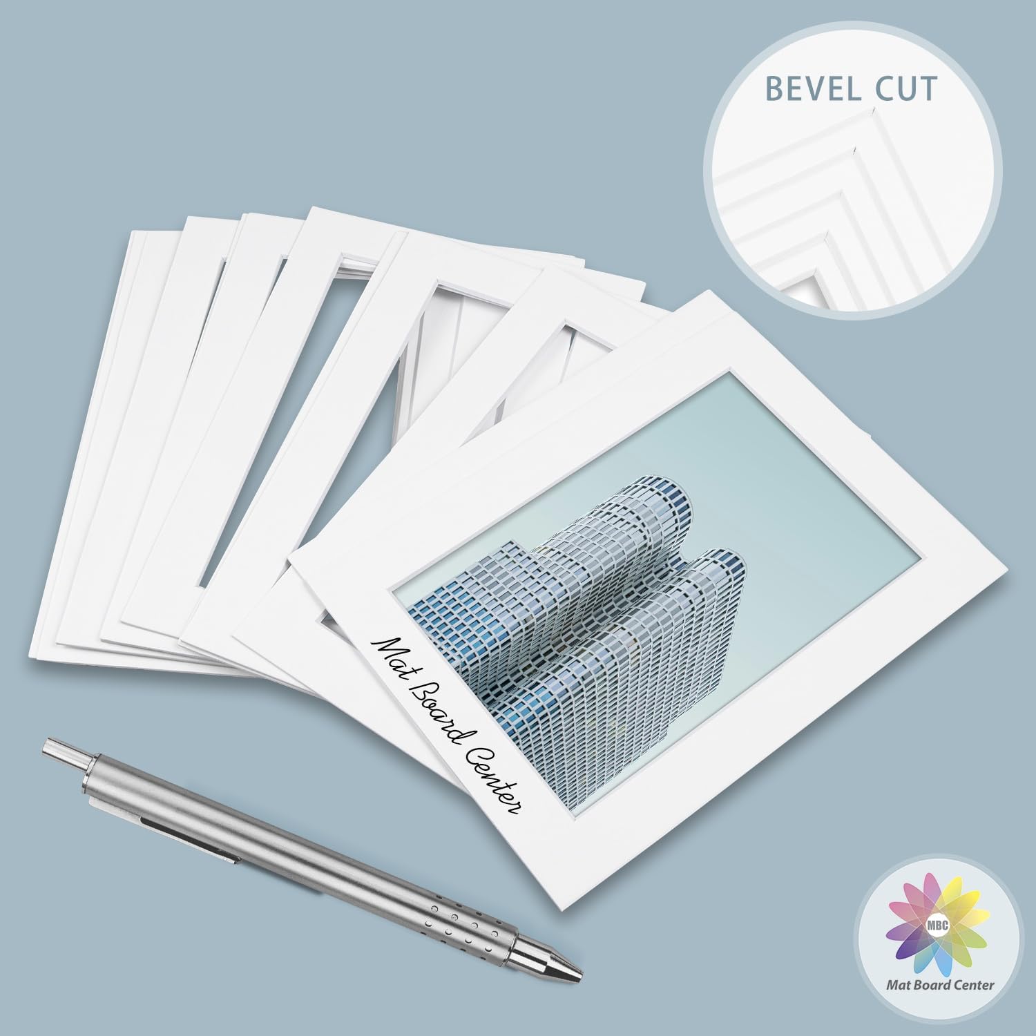 MBC Mat Board Center, 5 Pack 16x20 for 8x10 White Picture Mats Frame Mattes, Bevel Cut, Acid Free, 4-ply Thickness