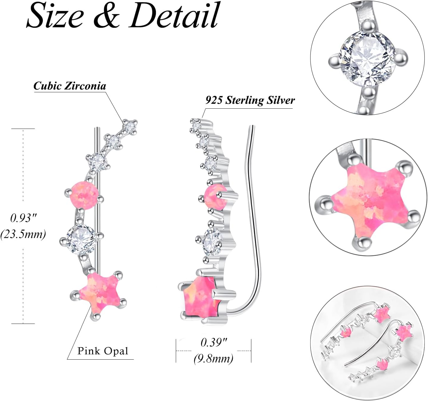 Dreamboat Star Ear Climbers Earrings for Women 925 Sterling Silver Star Ear Cuffs Crawler Earring Cubic Zirconia Climbing Jewelry Wedding Birthday Gifts